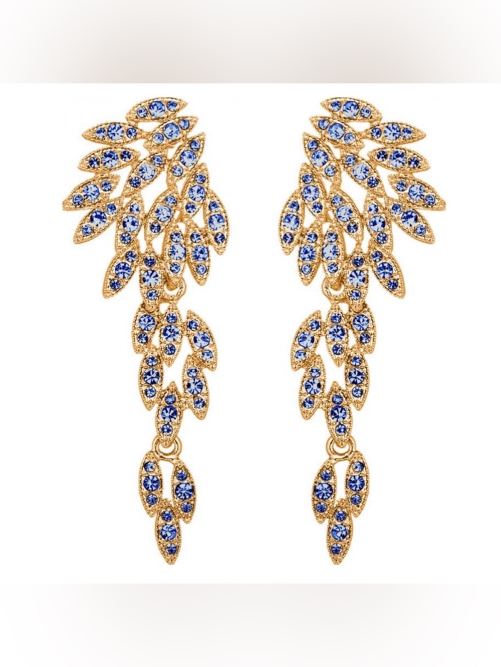 Gold-tone & Blue Starling Crystal Cluster Statement Dangle Drop Earrings